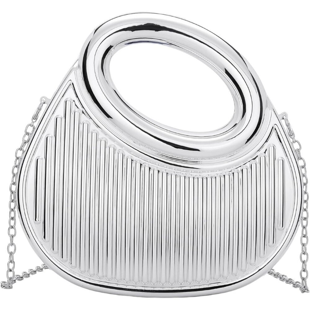 Women's Silver Acrylic Small Cute Buckle Moon Shaped Party Crossbody Clutch